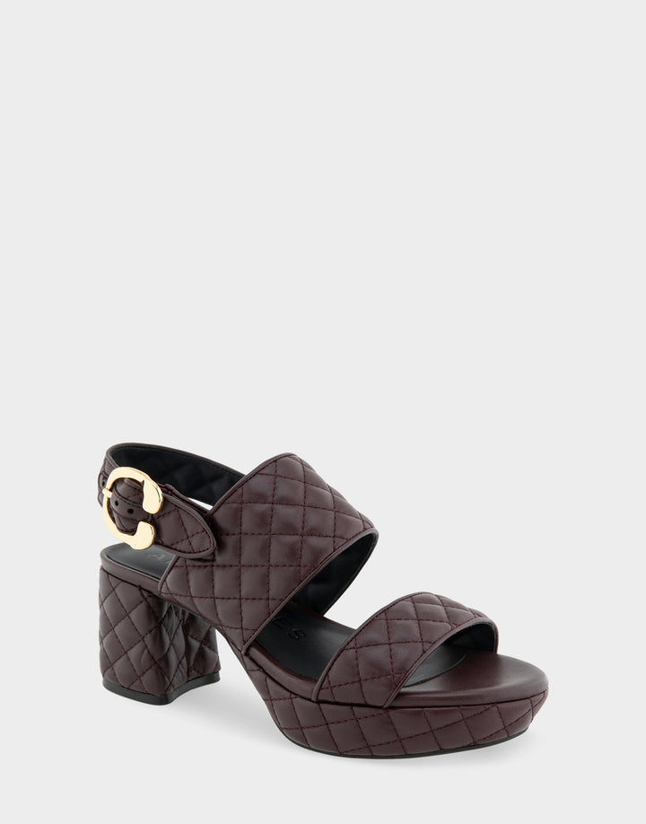 Comfortable Women's Platform Sandal in Deep Aubergine Quilted Leather Leather Angle View 
