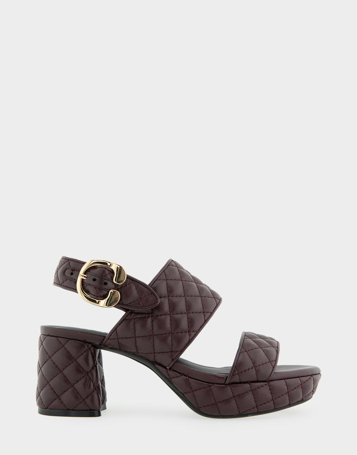 Comfortable Women's Platform Sandal in Deep Aubergine Quilted Leather Leather Side View 
