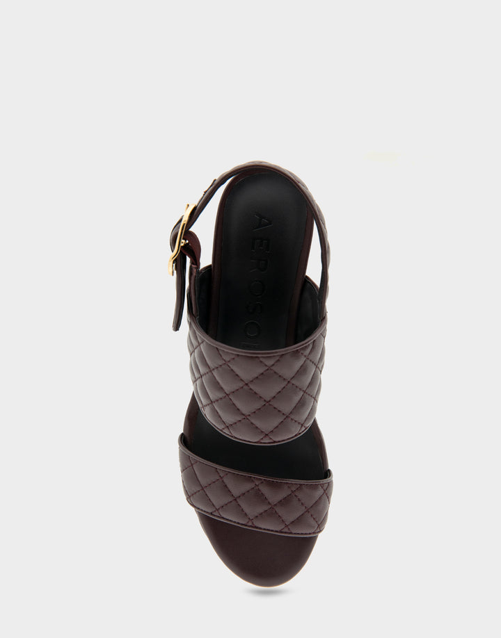Comfortable Women's Platform Sandal in Deep Aubergine Quilted Leather Leather Top View 
