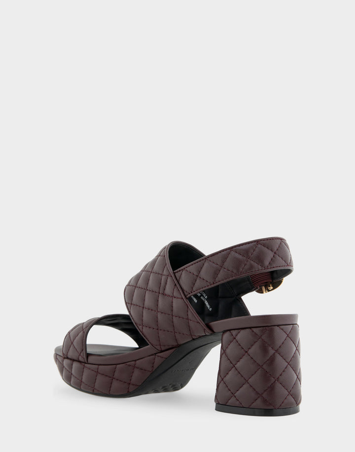 Comfortable Women's Platform Sandal in Deep Aubergine Quilted Leather Leather Rear Angle View 
