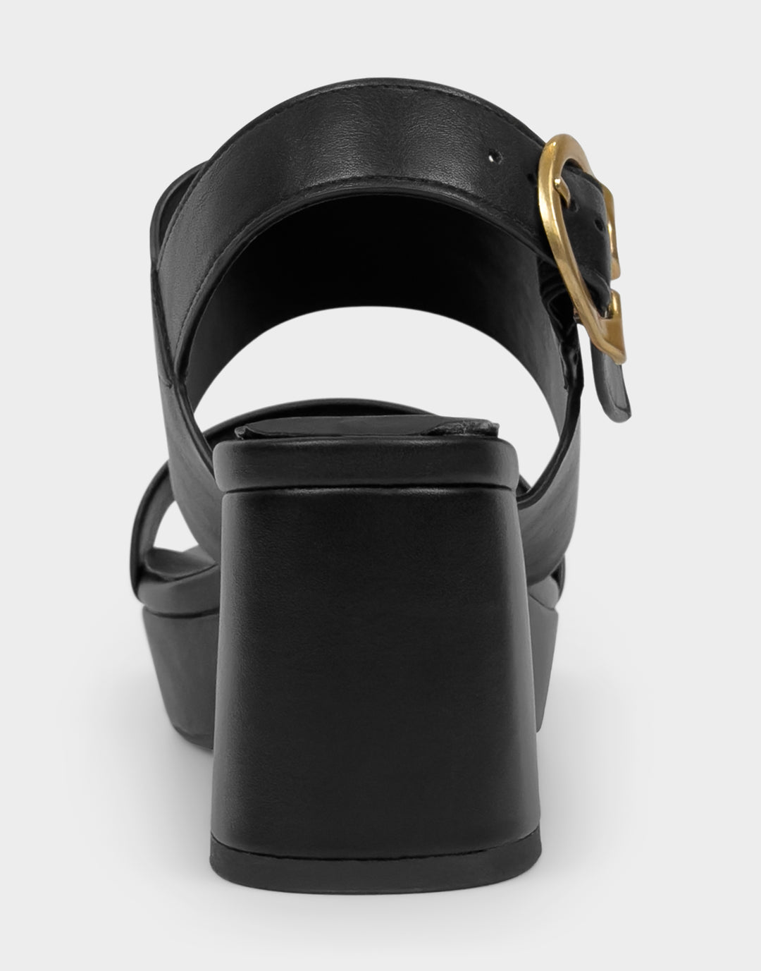 Comfortable Women's Platform Sandal in Black Faux Leather Rear View 
