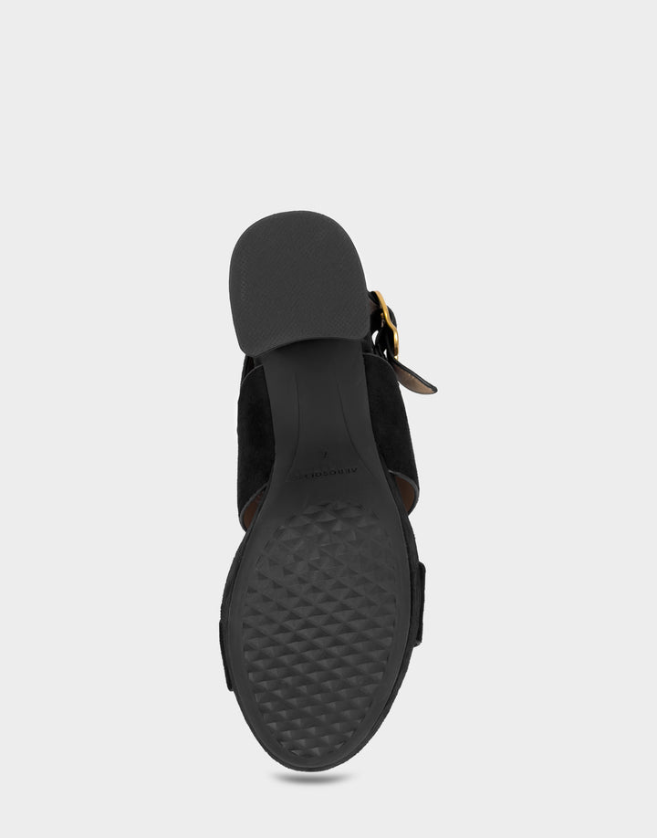 Comfortable Women's Sandal in Black Faux Suede Sole View 
