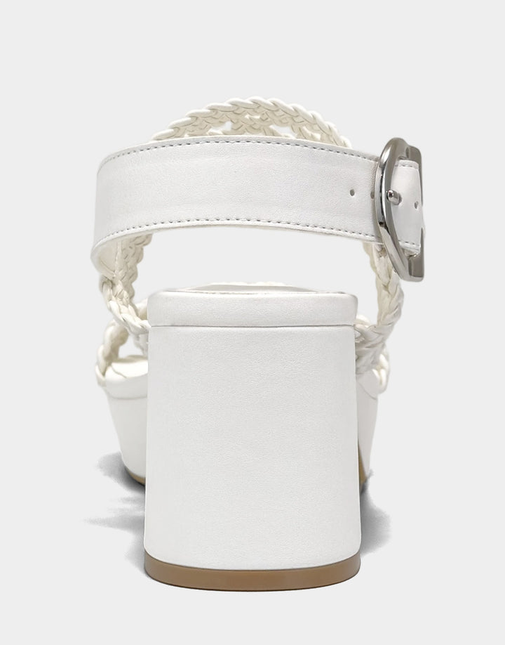 Comfortable Women's Platform Sandal in White Woven Fabric Back View
