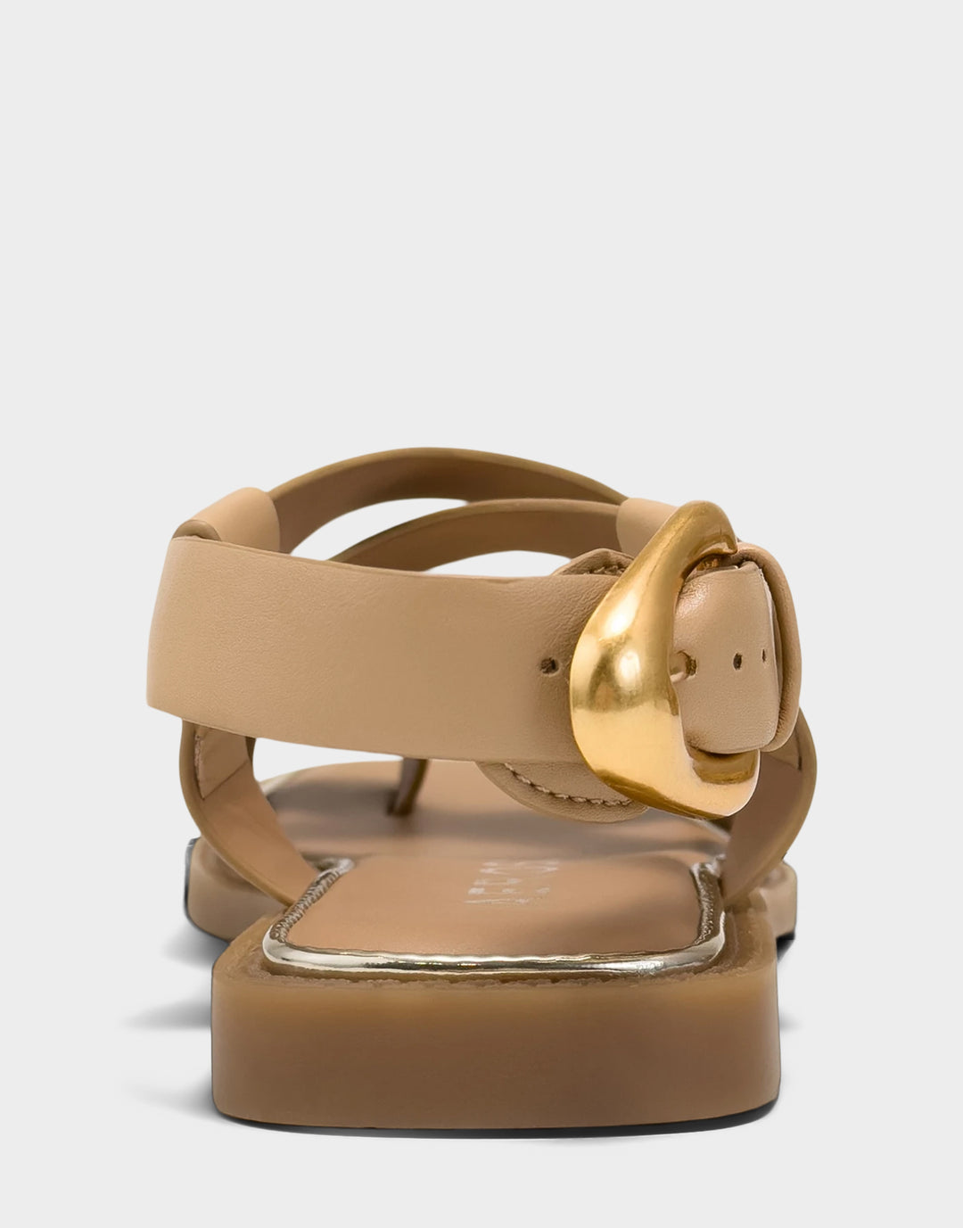 Comfortable Women's Flat Sandal in Natural Faux Leather Back View