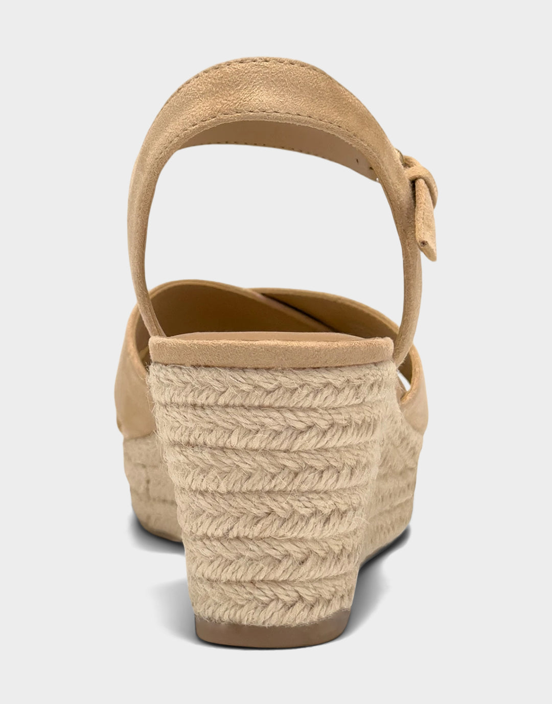 Comfortable Women's Wedge Sandal in Natural Faux Suede Back View