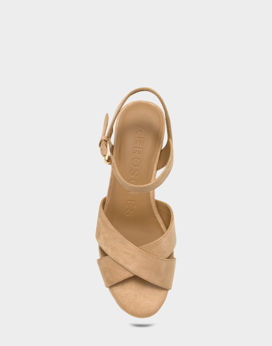 Comfortable Women's Wedge Sandal in Natural Faux Suede Front View