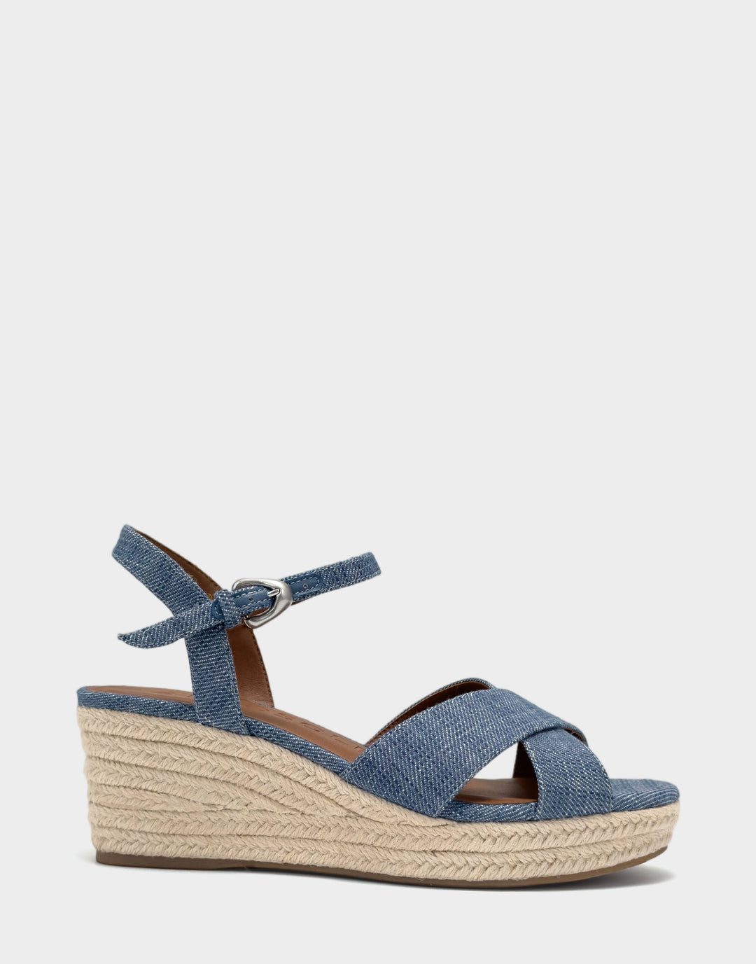Comfortable Women's Wedge Sandal in Blue Denim Side View
