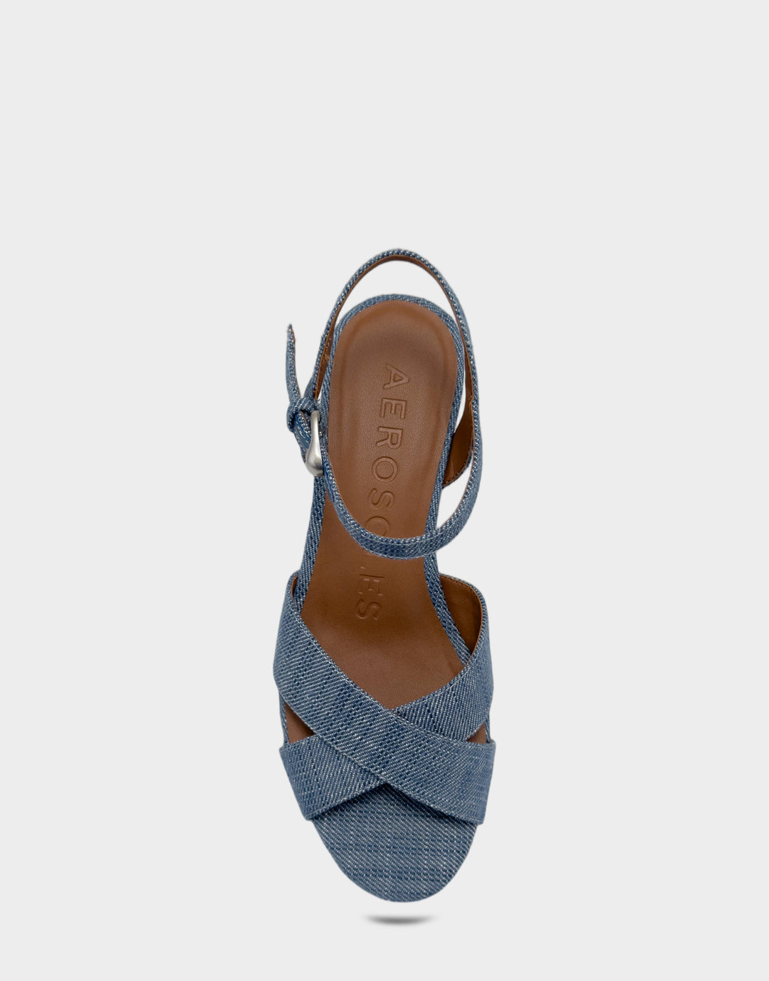 Comfortable Women's Wedge Sandal in Blue Denim Full Front View