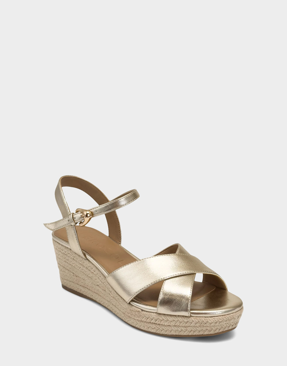 Comfortable Women's Wedge Sandal in Metallic Faux Leather Side Angle View