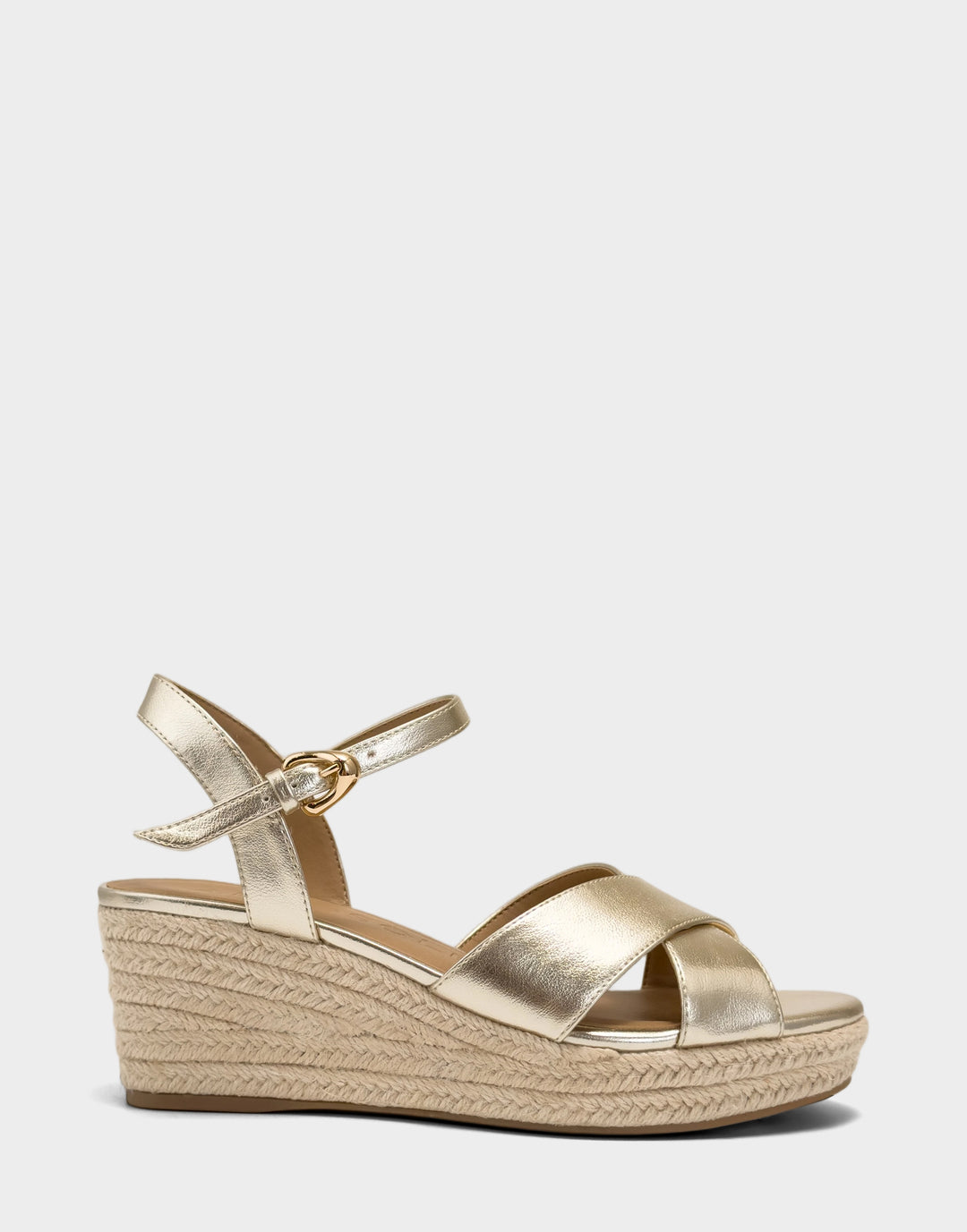 Comfortable Women's Wedge Sandal in Metallic Faux Leather Side View