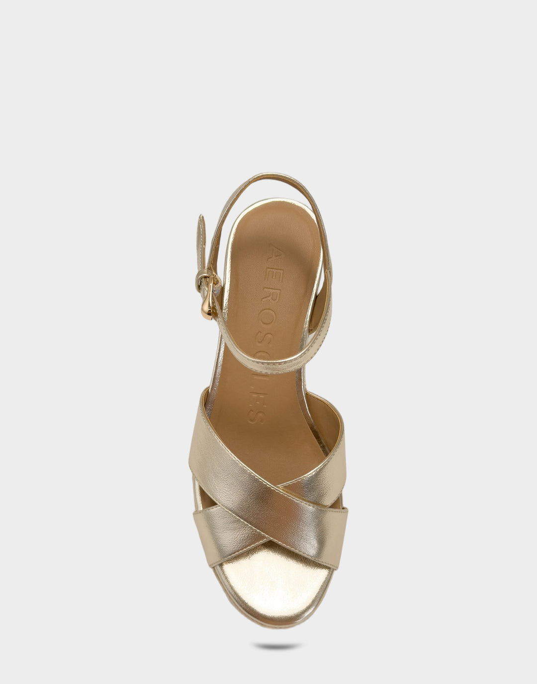 Comfortable Women's Wedge Sandal in Metallic Faux Leather Full Front View