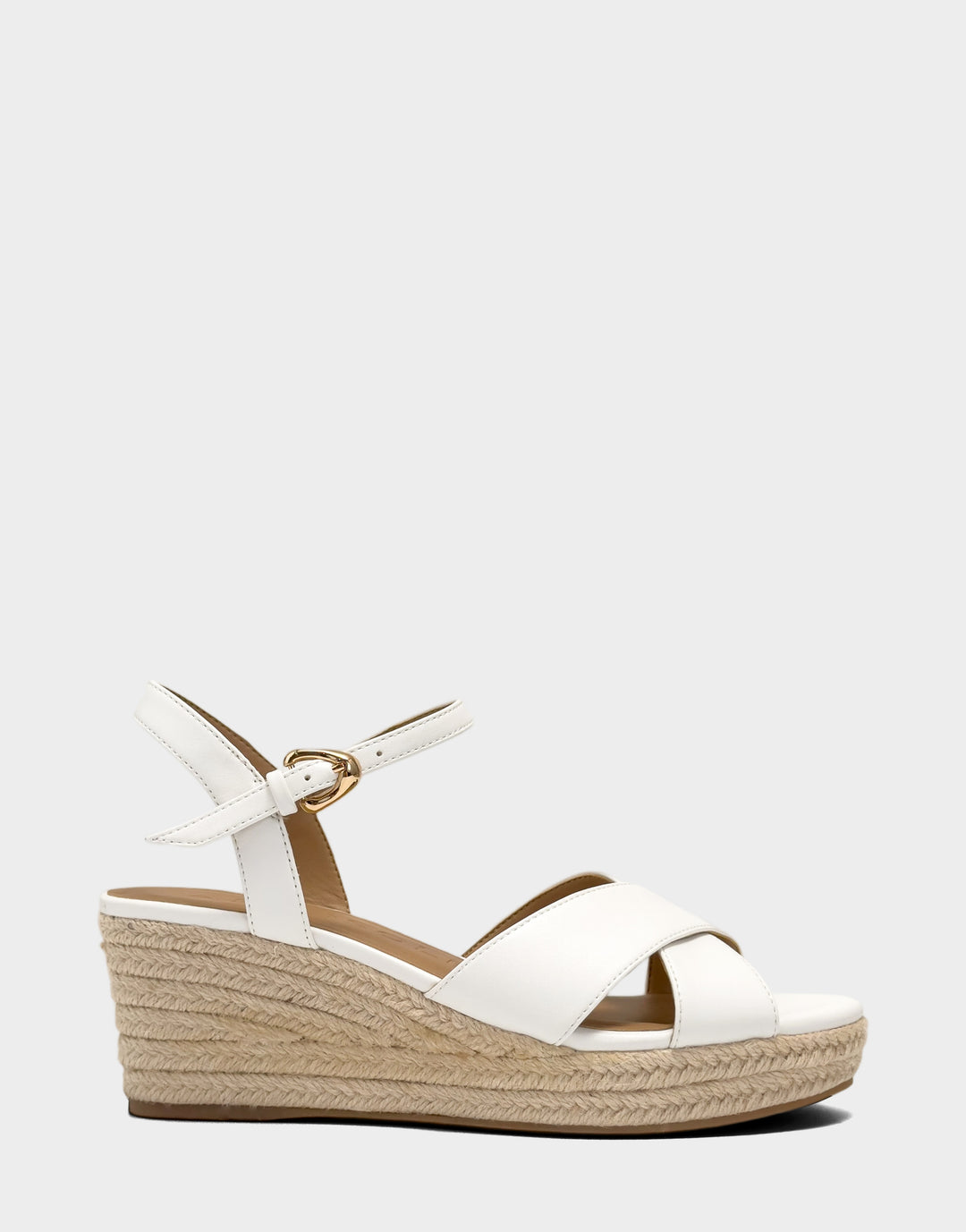Comfortable Women's Wedge Sandal in White Faux Soft Leather Side View