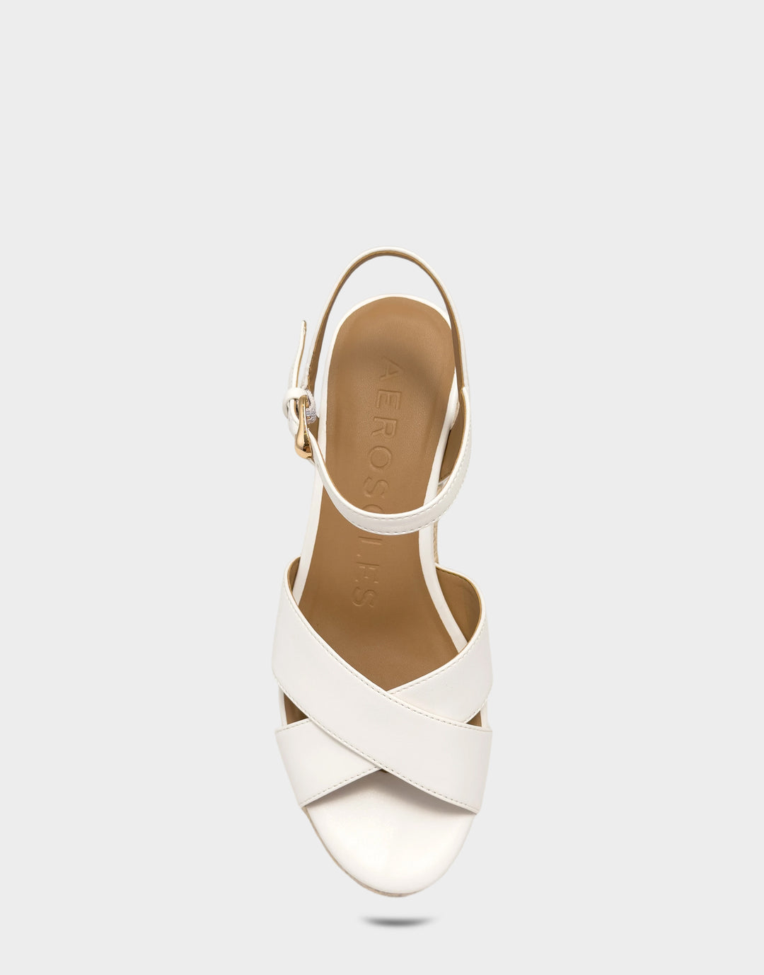 Comfortable Women's Wedge Sandal in White Faux Soft Leather Full Front View