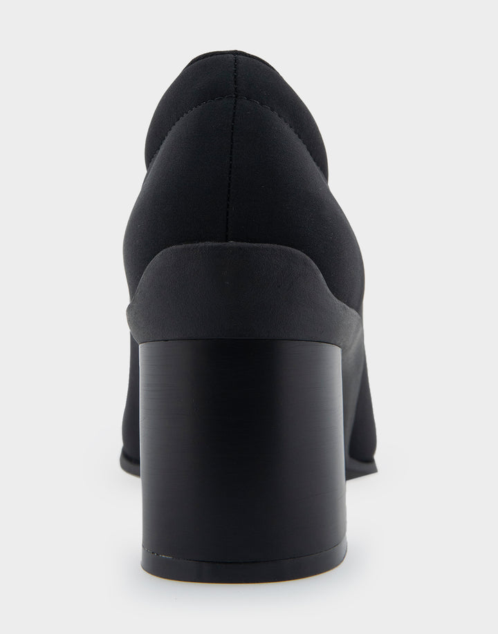 Comfortable Women's Mid Heel Pump in Black Stretch Fabric Stretch Fabric
Rear View 