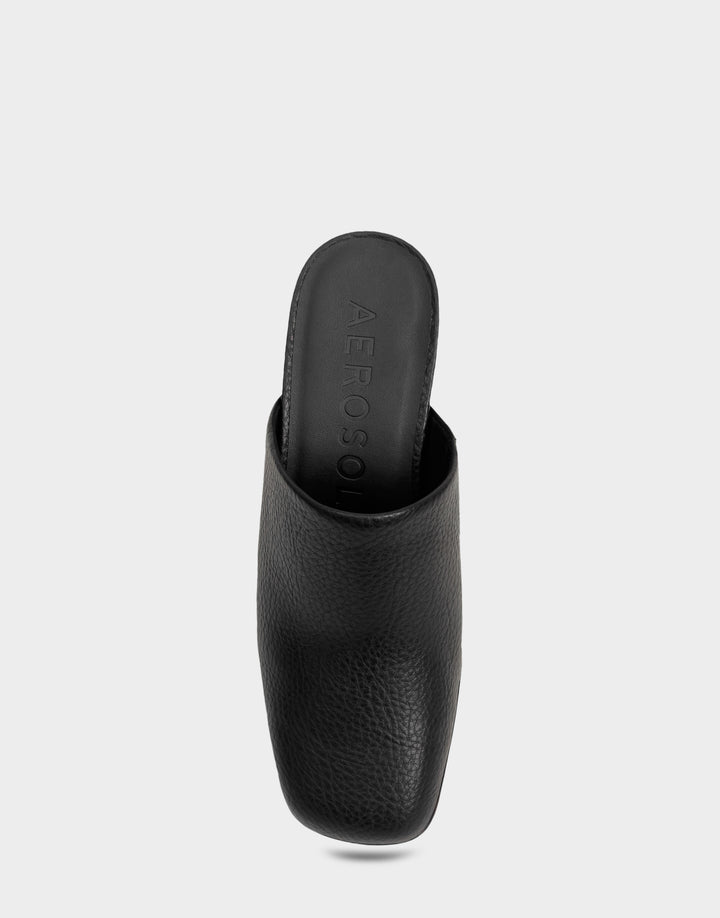 Comfortable Women's Clog In Black Faux Leather Full Front View