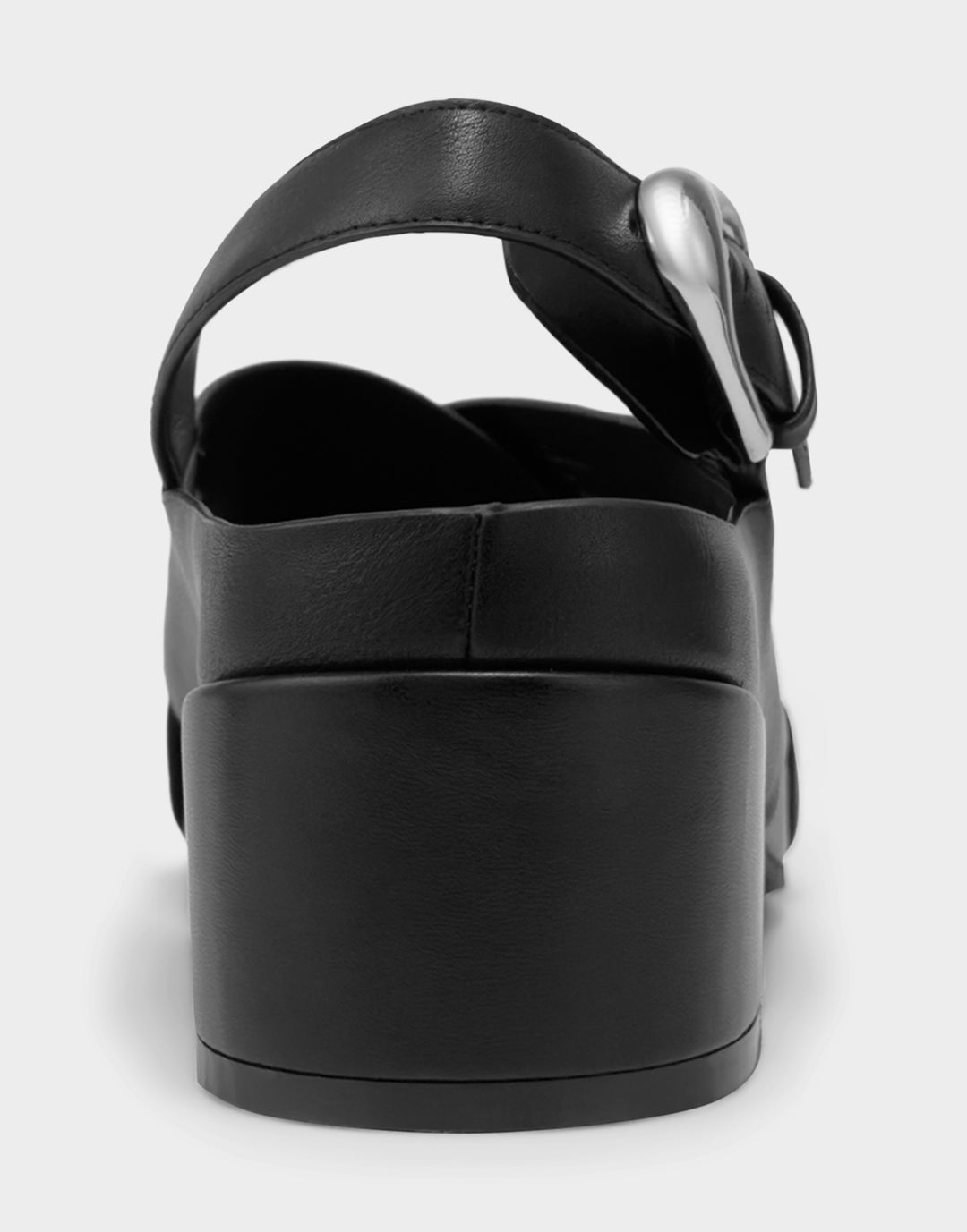 Comfortable Women's Heeled Sandal in Black Faux Calf Back View
