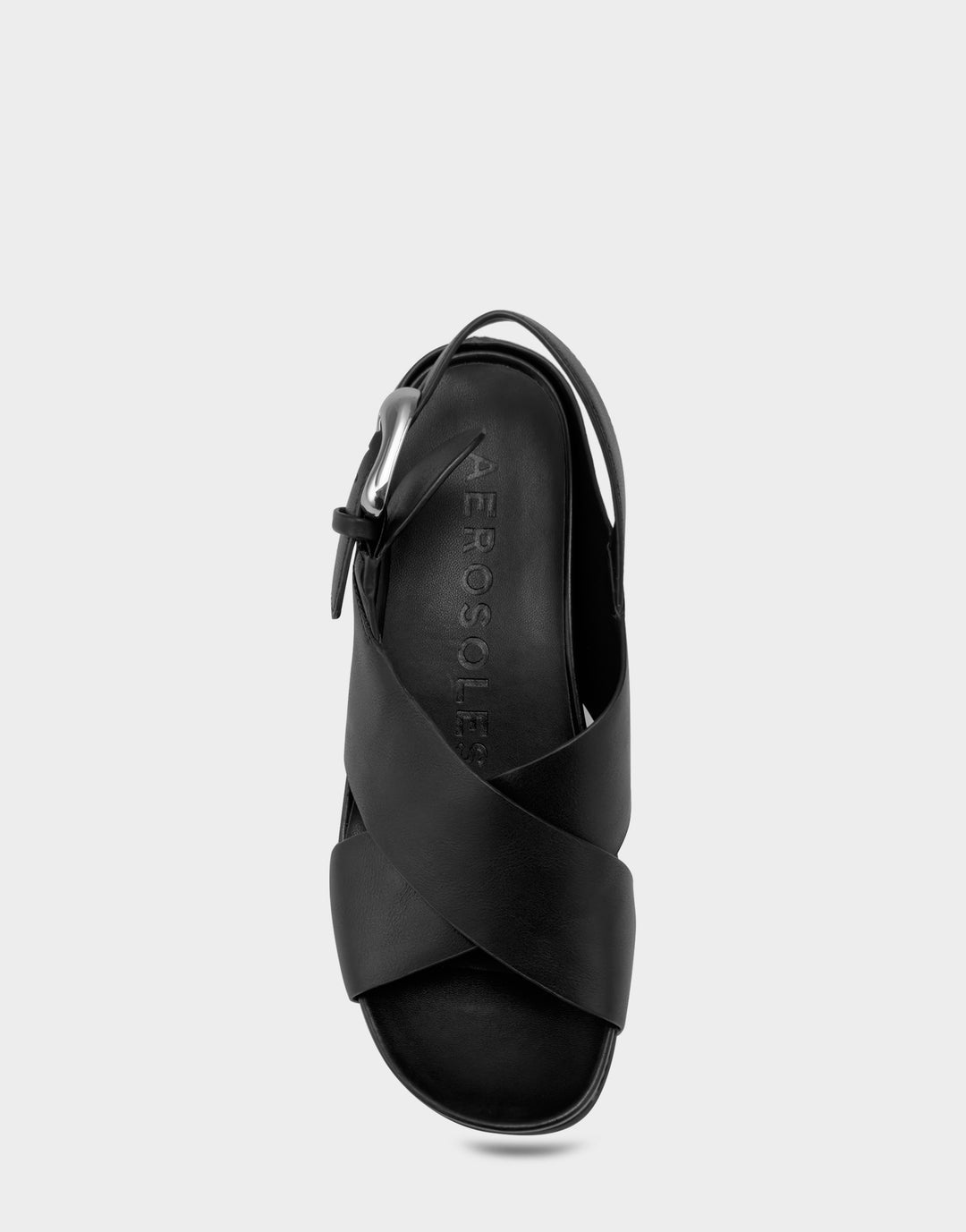 Comfortable Women's Heeled Sandal in Black Faux Calf Full Front View