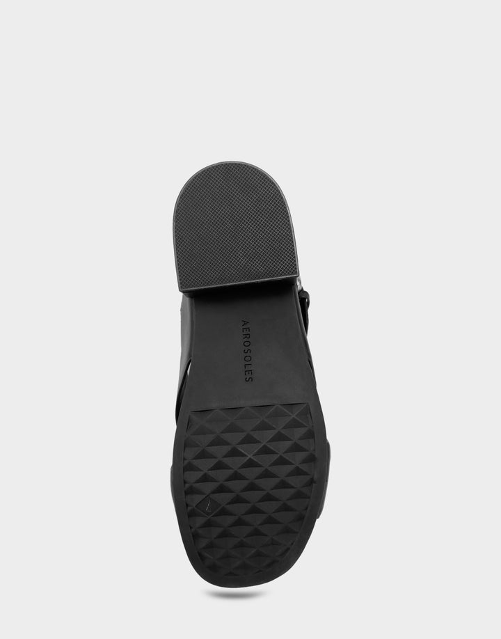 Comfortable Women's Heeled Sandal in Black Faux Calf Bottom View