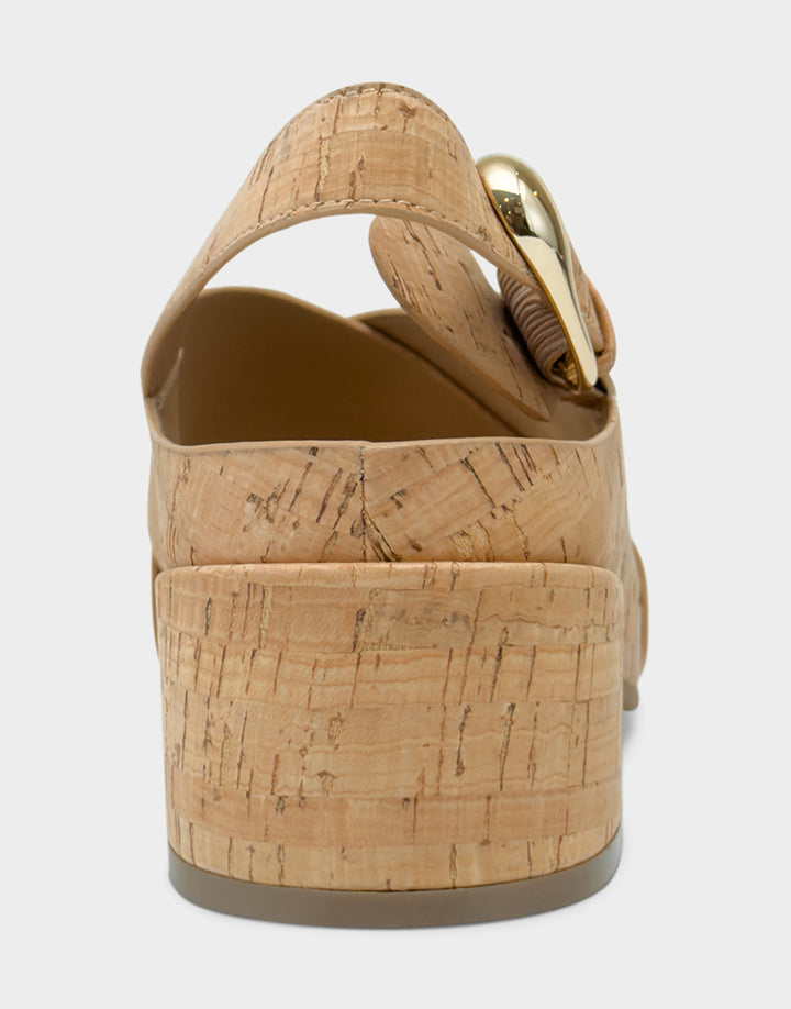 Comfortable Women's Heeled Sandal in Natural Cork Back View