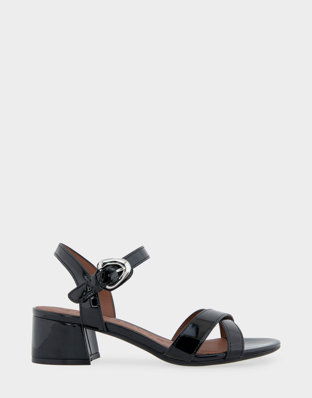 Comfortable Women's Dress Sandals in Black Patent Faux Leather Side View