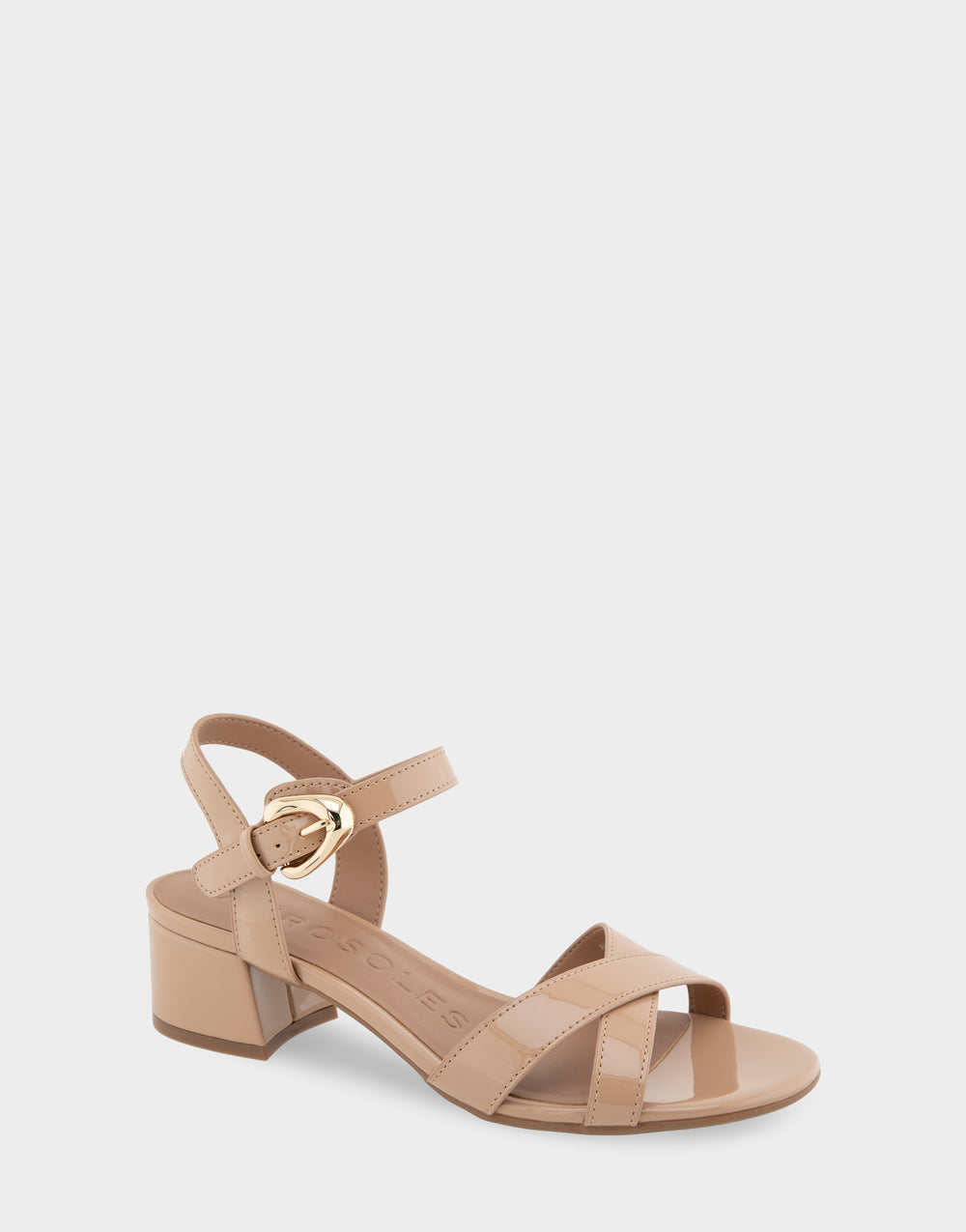 Women's Dress Sandals in Beige Bisque Patent Faux Leather Side Angle View