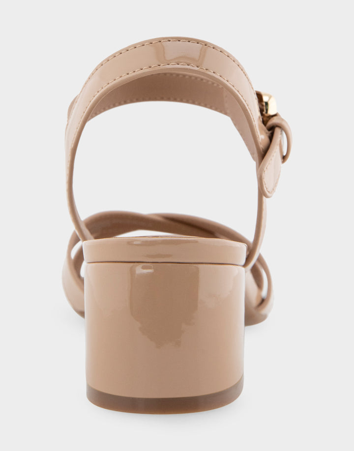 Women's Dress Sandals in Beige Bisque Patent Faux Leather Back View