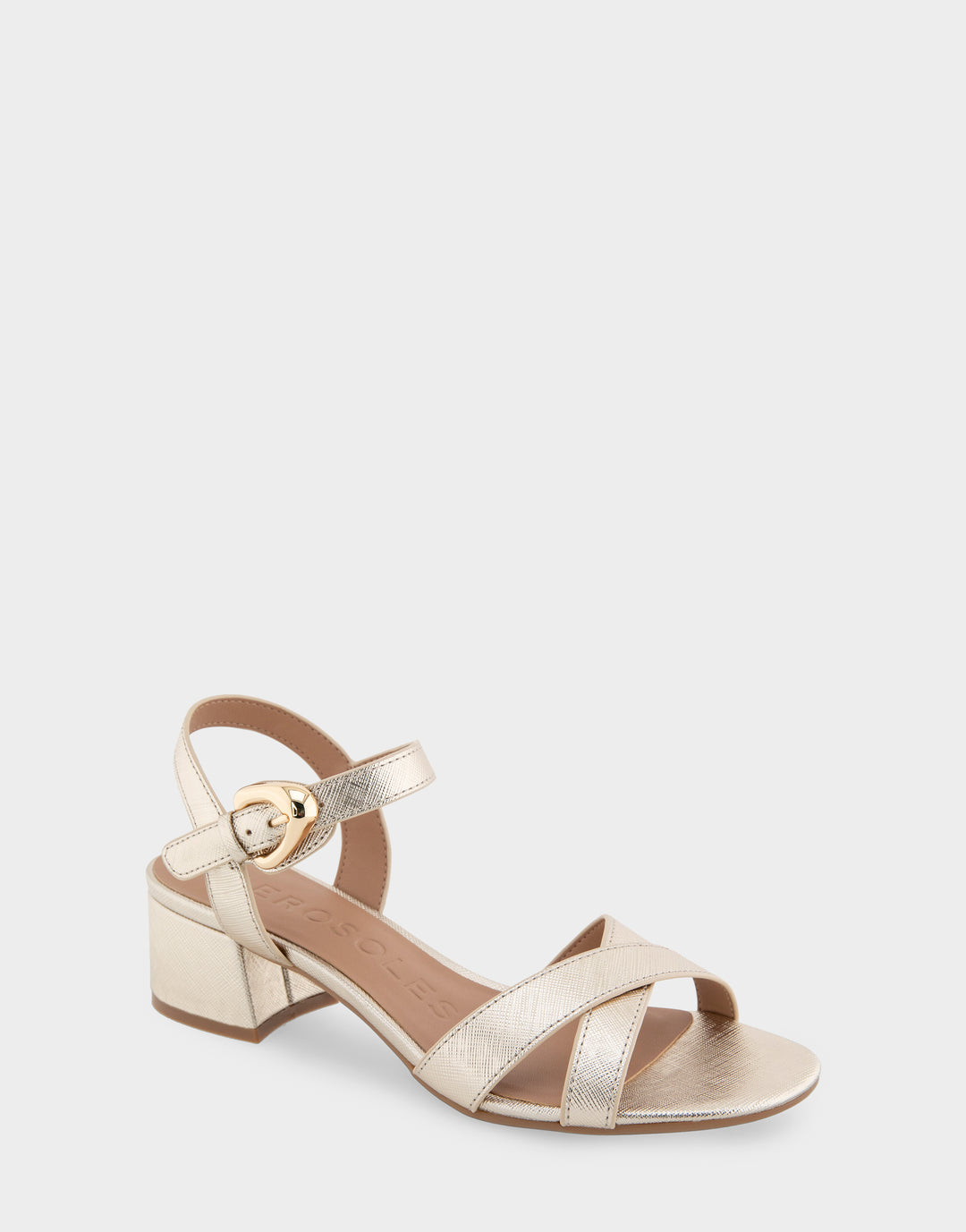 Comfortable Women's Dress Sandals in Gold Metallic Textured Faux Leather Side Angle View