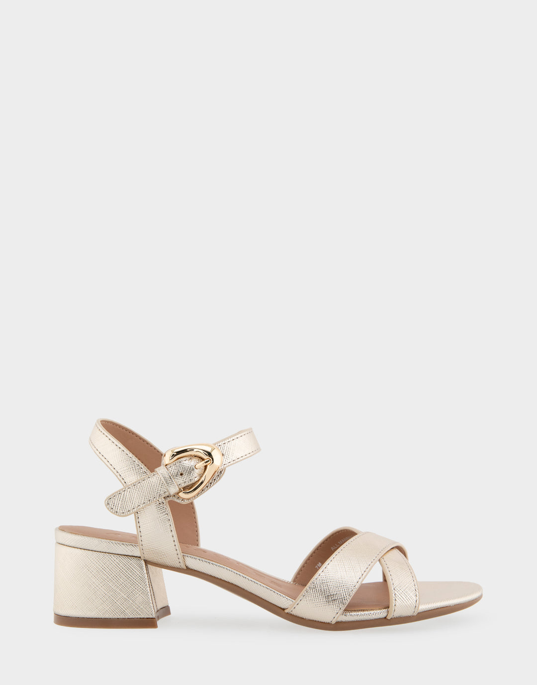 Comfortable Women's Dress Sandals in Gold Metallic Textured Faux Leather Side View