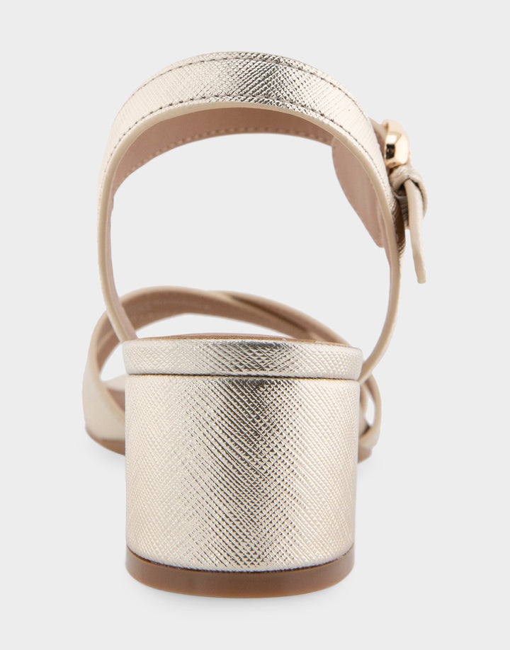 Comfortable Women's Dress Sandals in Gold Metallic Textured Faux Leather Black View