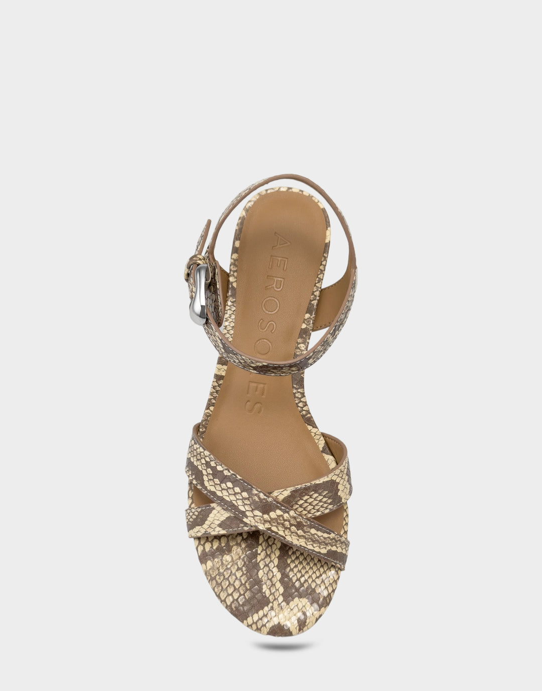 Comfortable Women's Heeled Sandal in Pale Yellow Faux Snake Print Faux Snake Print Leather Full Front View