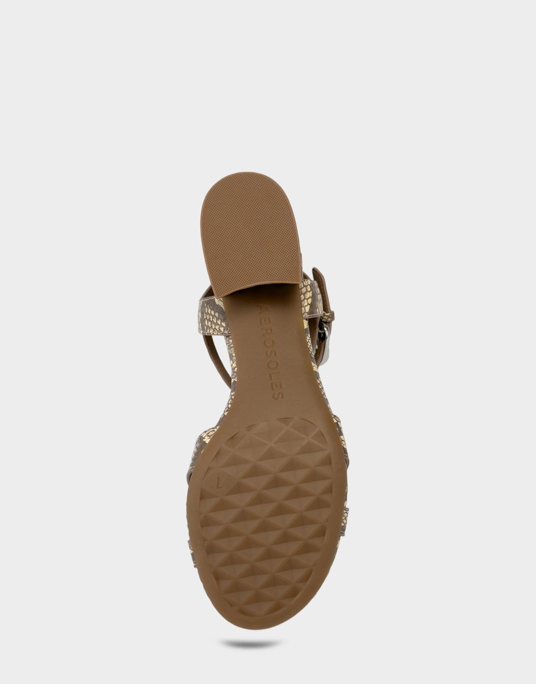 Comfortable Women's Heeled Sandal in Pale Yellow Faux Snake Print Faux Snake Print Leather Bottom View