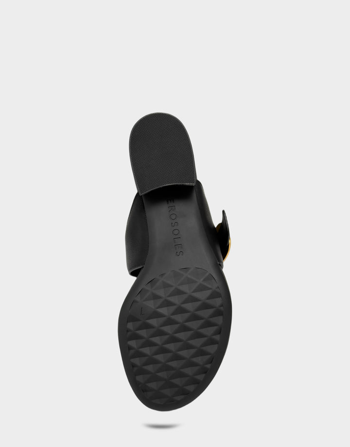 Comfortable Women's Heeled Sandal in Black Faux Calf Bottom View