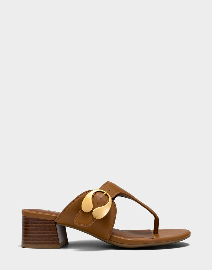 Comfortable Women's Heeled Sandal in Natural Faux Leather Side View