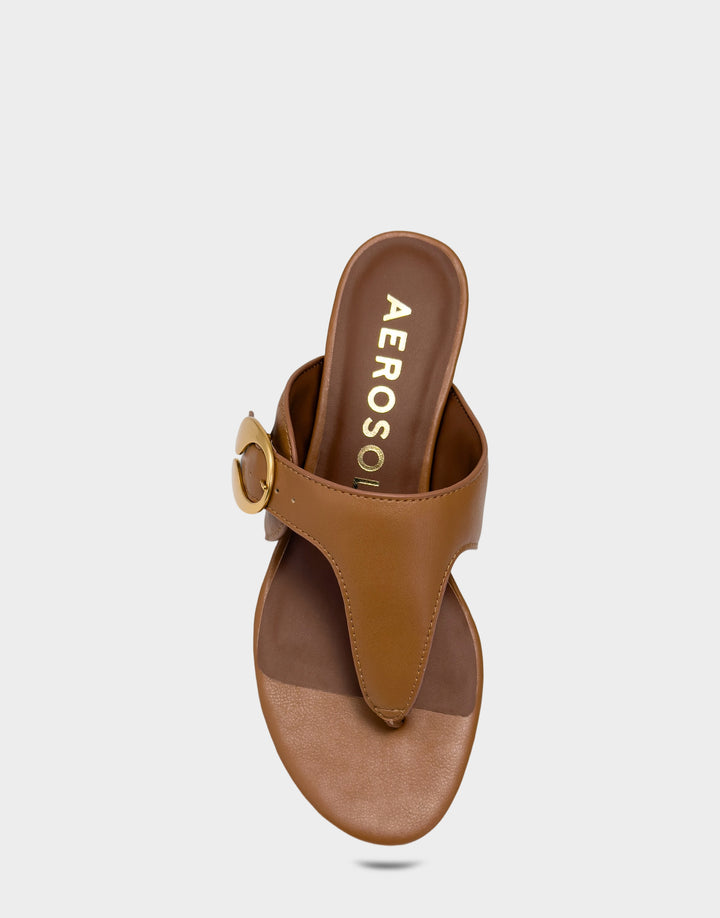 Comfortable Women's Heeled Sandal in Natural Faux Leather Full Front View