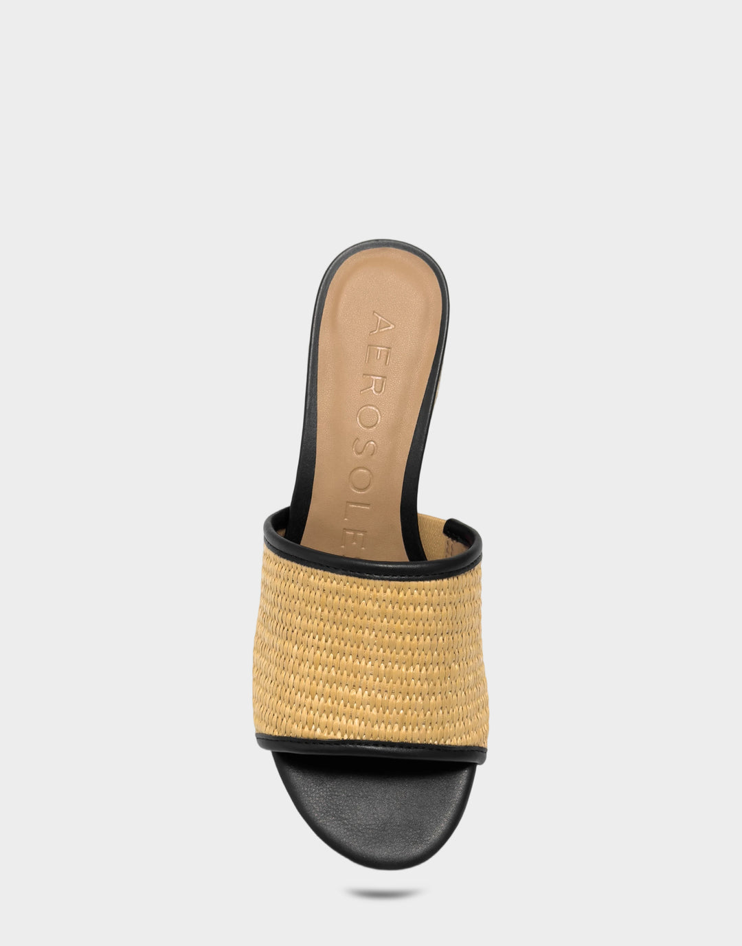 Comfortable Women's Heeled Sandal in Natural Basket Raffia Full Front View