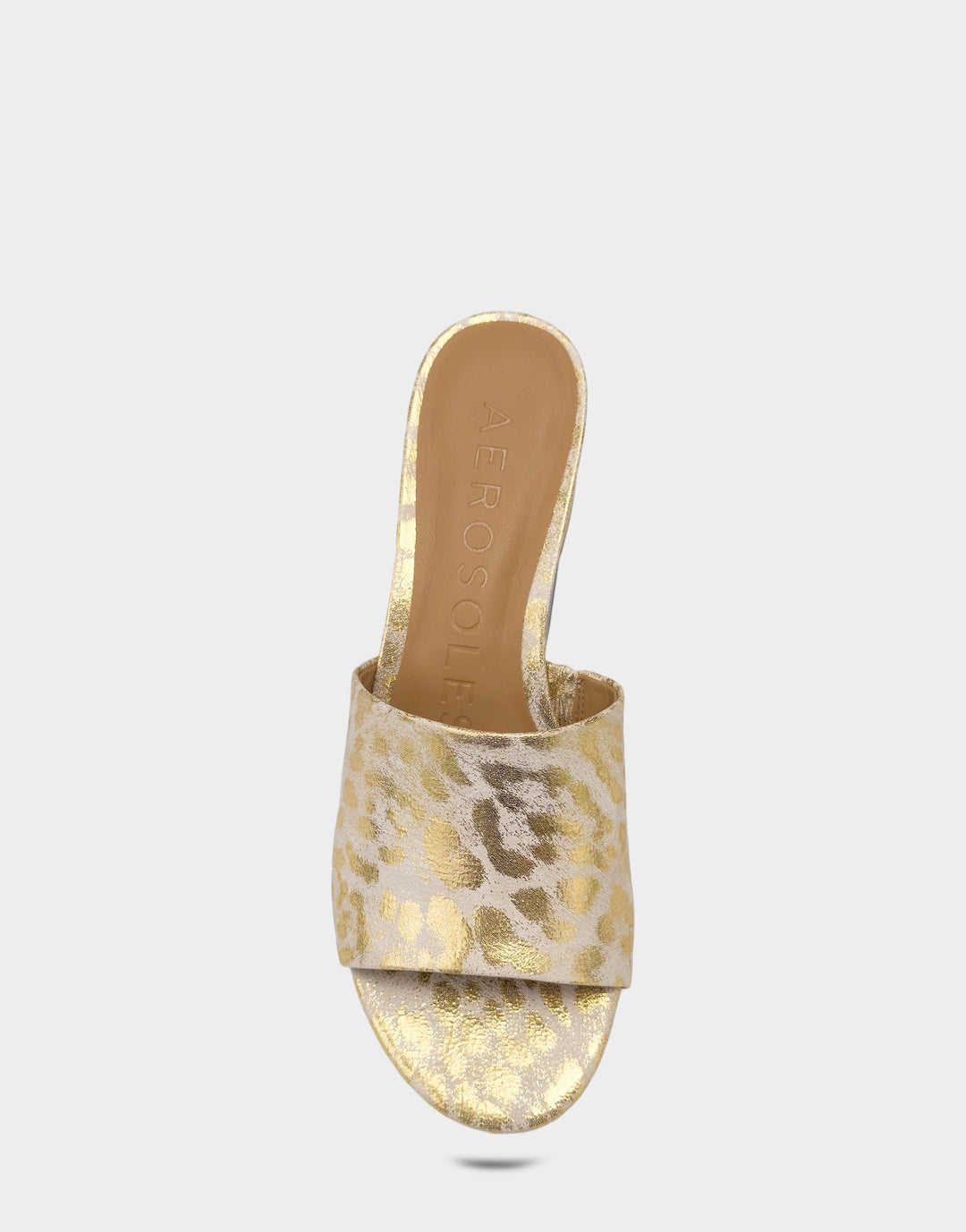 Comfortable Women's Low Heeled Sandal in Metallic Faux Leopard Full Front View