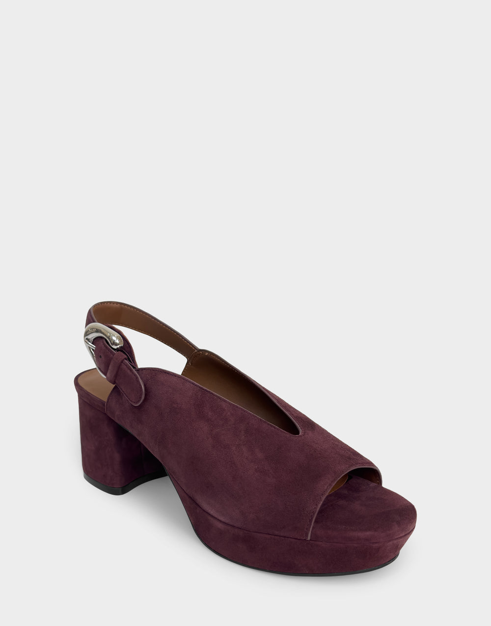 Comfortable Women's Platform Sandal In Burgundy Suede Side Angle View