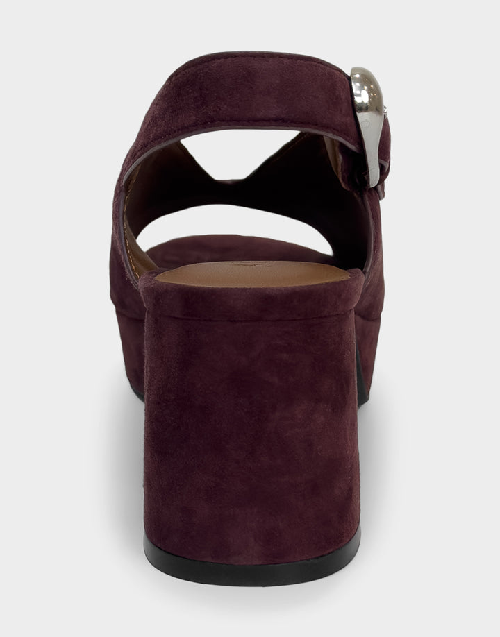Comfortable Women's Platform Sandal In Burgundy Suede Back View