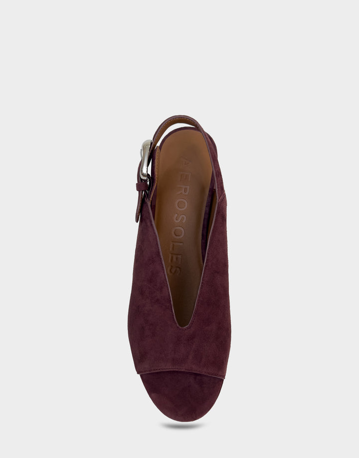 Comfortable Women's Platform Sandal In Burgundy Suede Full Front View