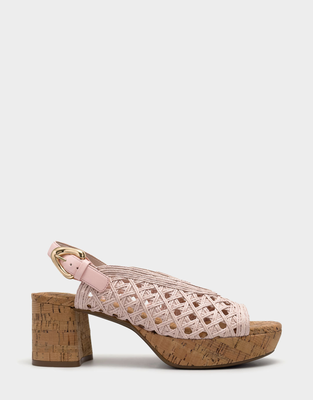 Comfortable Women's Platform Sandals in Natural/tan Embroidered Raffia Raffia Fabric Side View