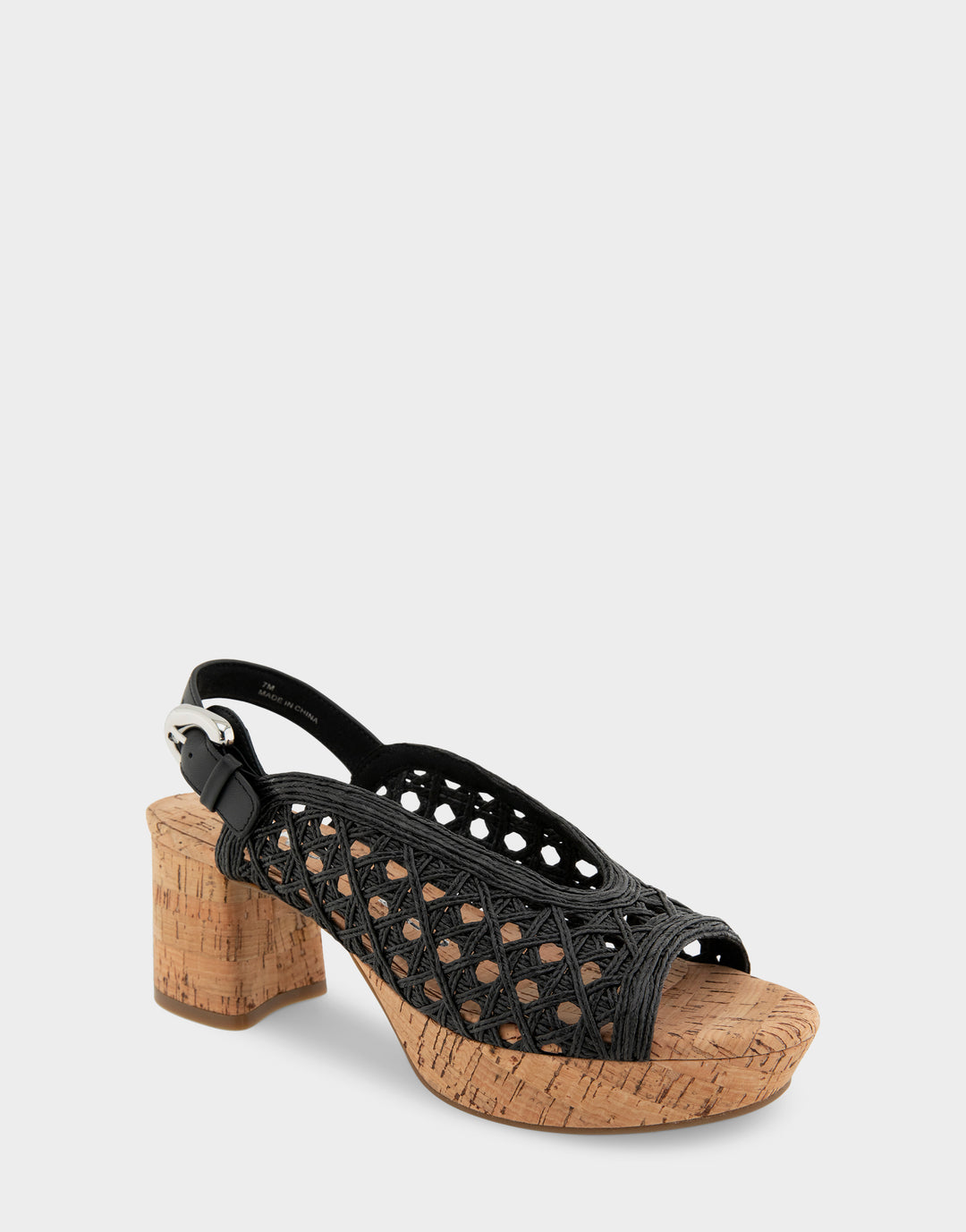 Aerosoles Women's Platform Sandals in Black Embroidered Raffia Fabric Side Angle View