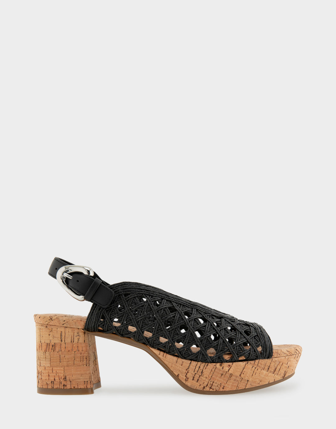 Comfortable Women's Platform Sandals in Black Embroidered Raffia Fabric Side View