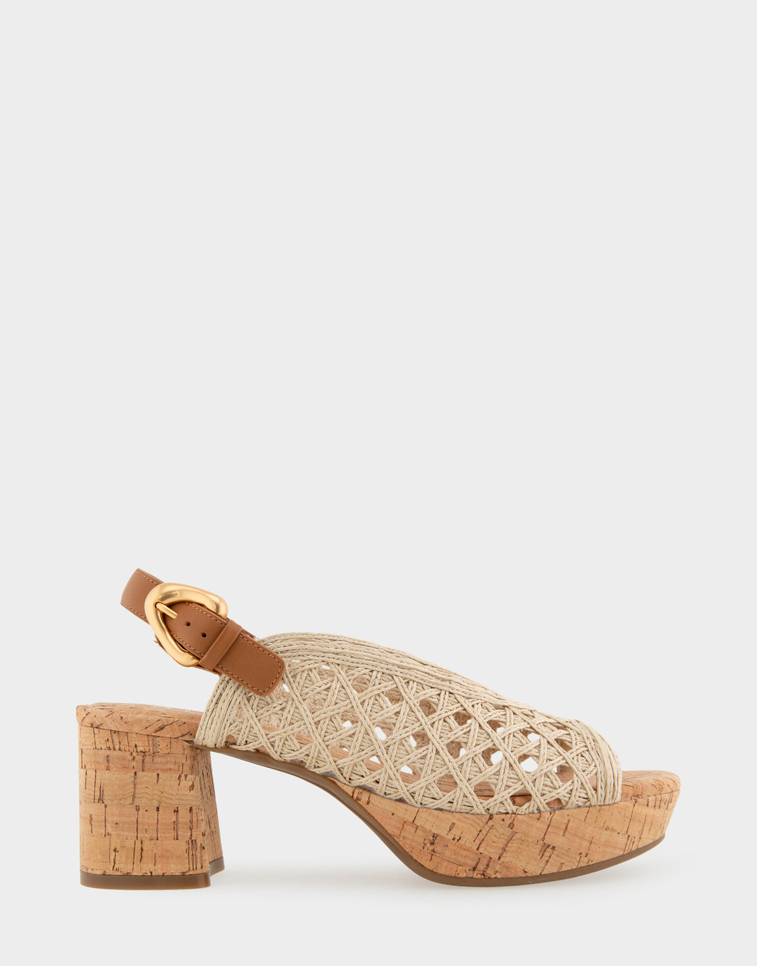 Comfortable Women's Platform Sandals in Natural/tan Embroidered Raffia Raffia Fabric Side view
