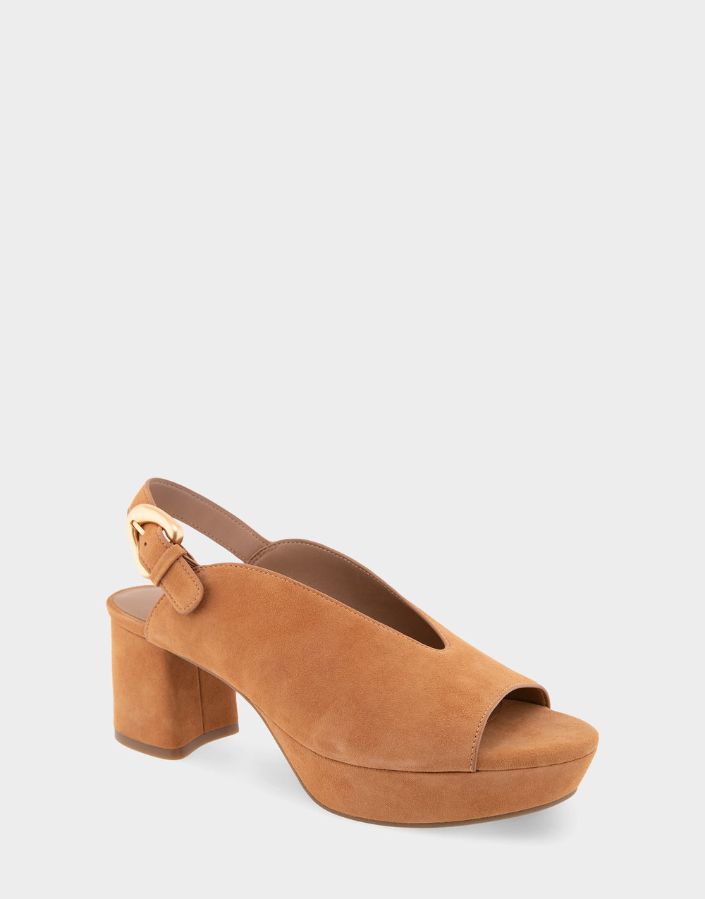 Comfortable Women's Peep Toe Platform Sandal in Tan Suede Side View