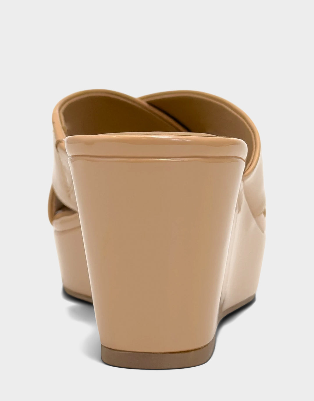 Comfortable Women's Wedge Sandal in Beige Bisque Faux Patent Back View