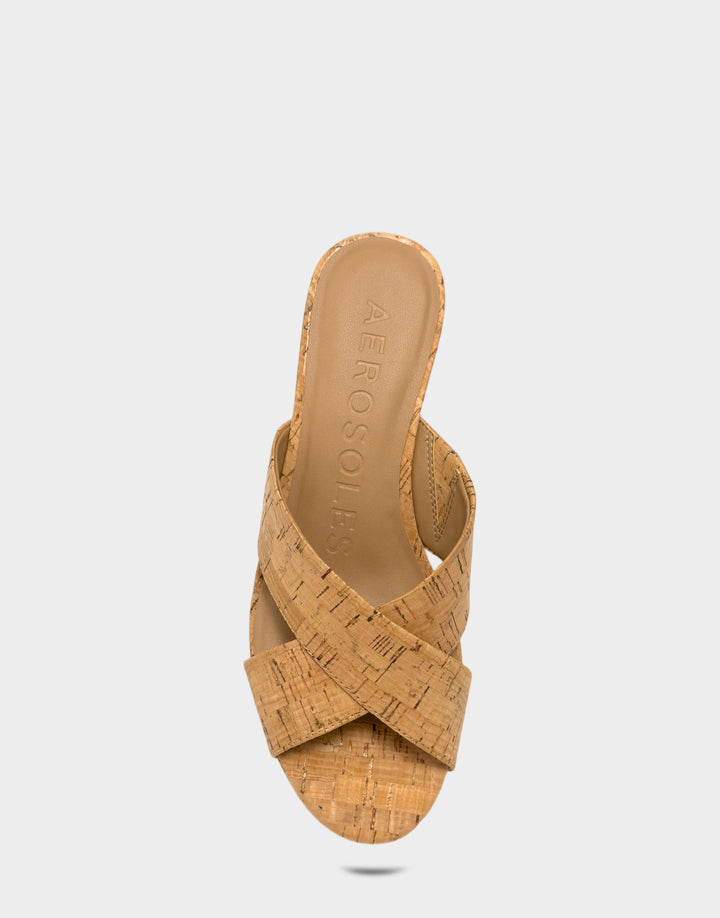 Comfortable Women's Wedge Sandal in Cork Full Front View