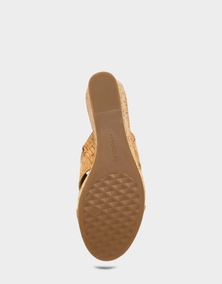 Comfortable Women's Wedge Sandal in Cork Bottom View
