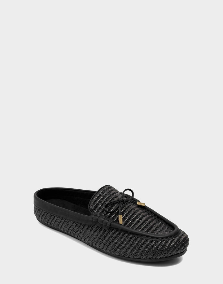 Comfortable Women's Mule in Black Basket Raffia Side Angle View