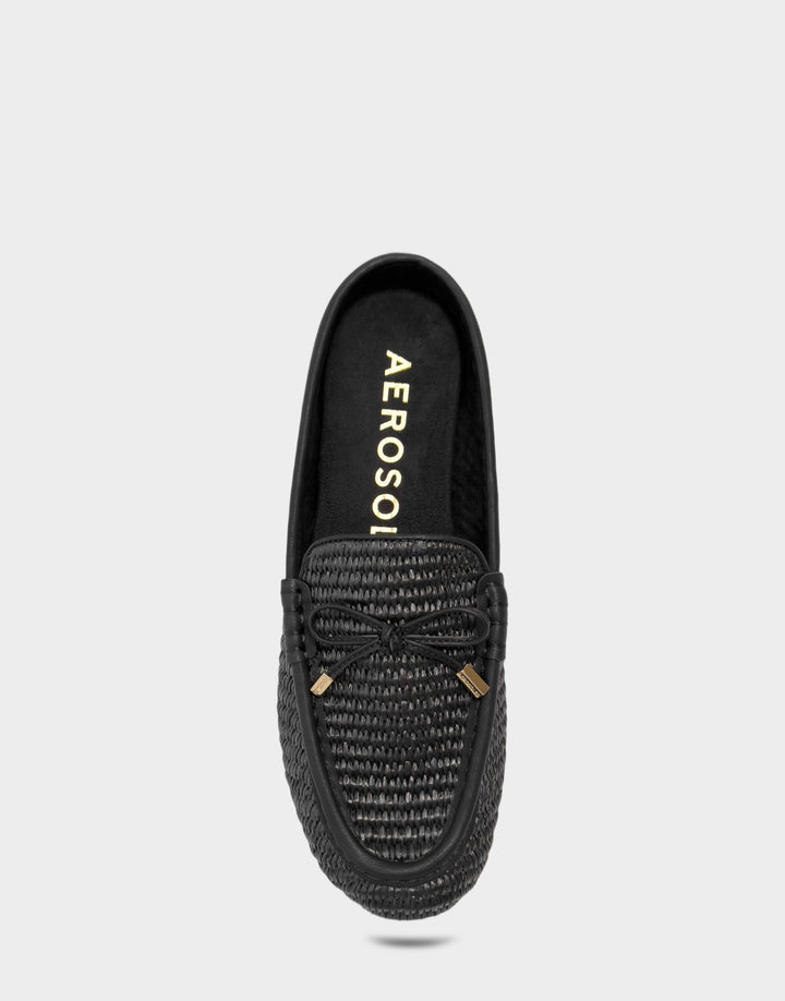Comfortable Women's Mule in Black Basket Raffia Full Front View