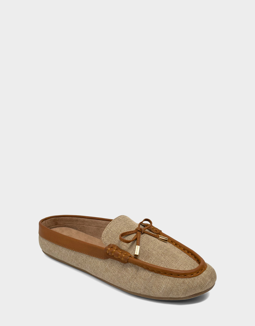 Comfortable Women's Mule in Natural Linen Side Angle View